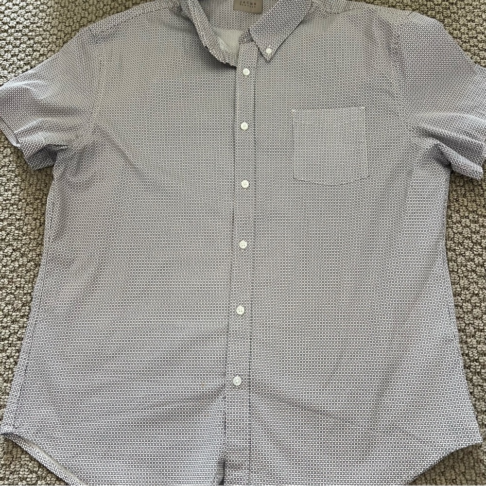Casual Short-Sleeve Button-Down Shirt - Light Blue Micro Dot